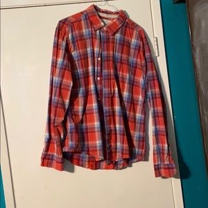 Red white and blue checkerd buttoned up